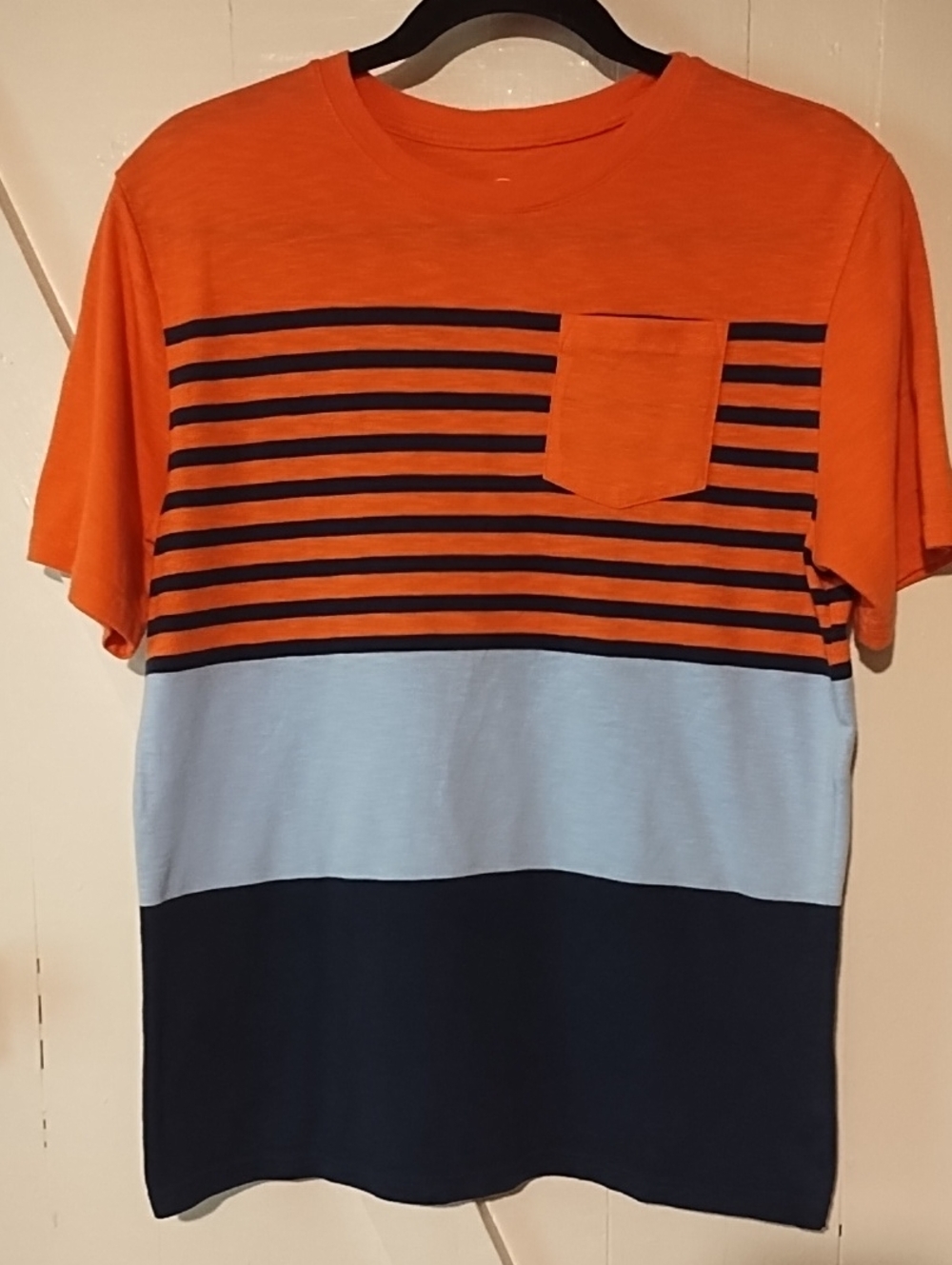wonder nation Orange, Blue, Navy Colorblock Stripe Pocket Tee EUC Size XXL (18)